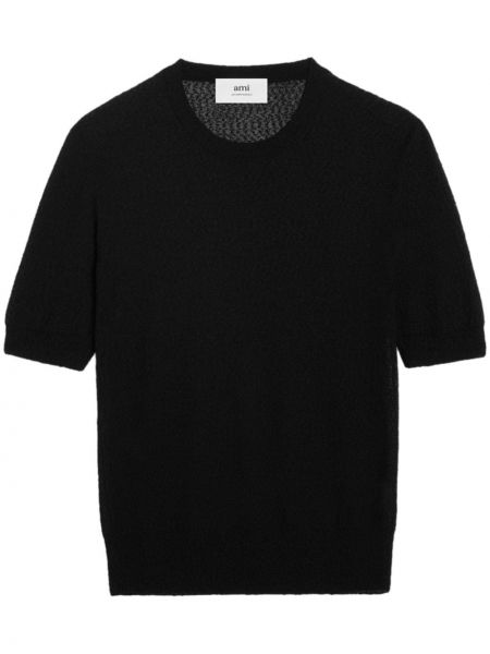 Caurspīdīgs t-krekls Ami Paris melns