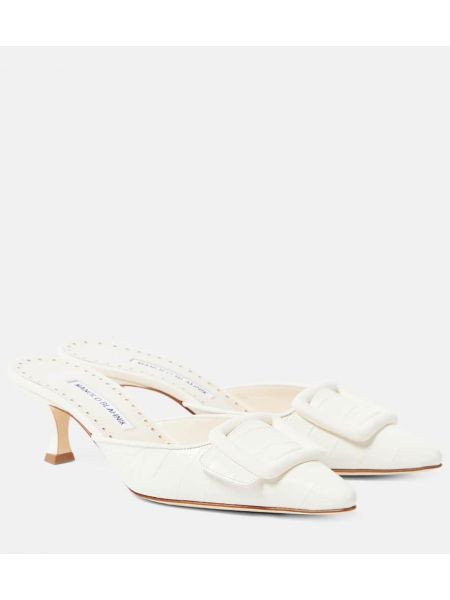 Mules de cuero Manolo Blahnik blanco