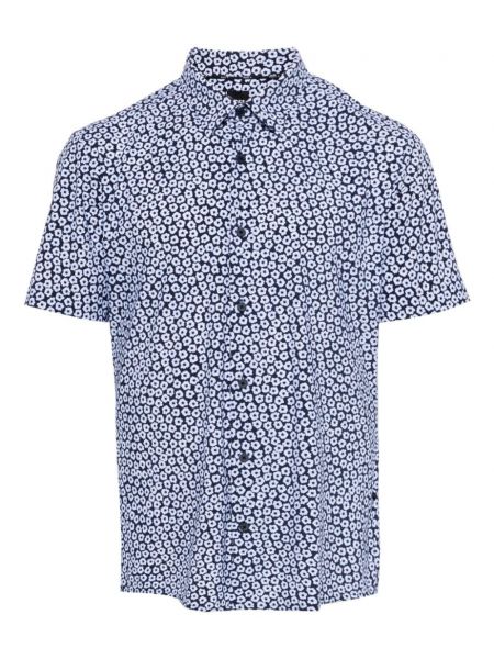 Пухена риза с копчета с принт Boss синьо