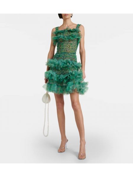Μίντι φόρεμα με βολάν Susan Fang πράσινο