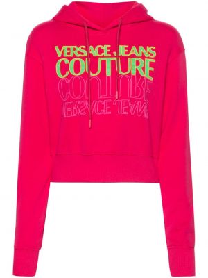 Пухен суичър с качулка Versace Jeans Couture розово