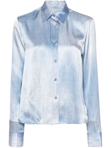 Jedwabna koszula jeansowa z nadrukiem Ermanno Scervino niebieska