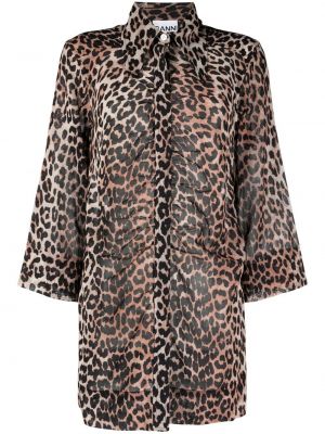 Košeľa s potlačou s leopardím vzorom Ganni hnedá