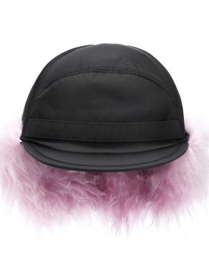 Moherowa nylonowa czapka z daszkiem Prada czarna