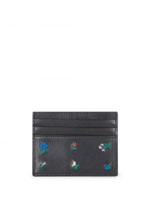 Usnjena denarnica s cvetličnim vzorcem Etro črna