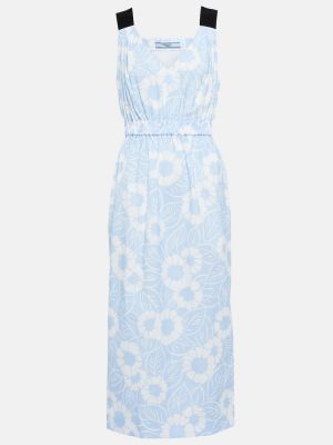 Kvetinové bavlnené midi šaty Prada modrá