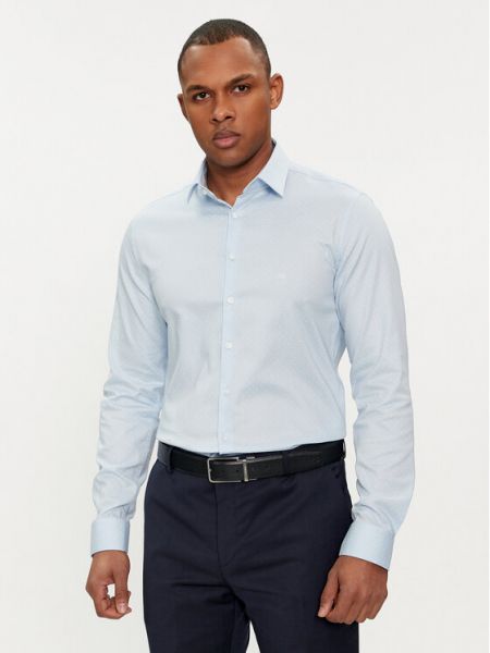 Bodkovaná slim fit priliehavá košeľa Calvin Klein modrá