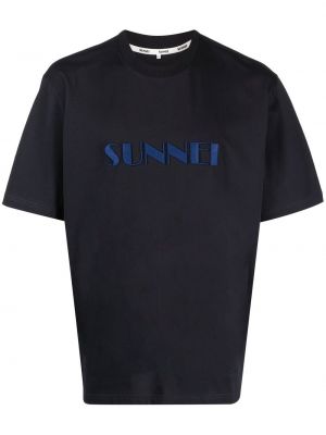 Памучна тениска бродирана Sunnei синьо