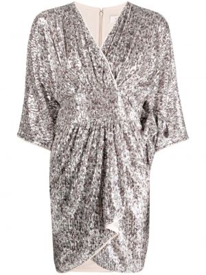 Koktejl obleka s cekini Dvf Diane Von Furstenberg srebrna