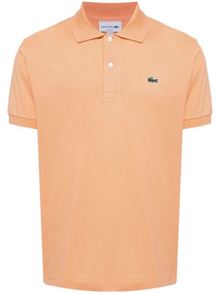 Tricou polo din bumbac cu dungi cu aplicații Lacoste portocaliu