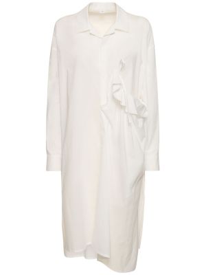 Ασύμμετρη βαμβακερή μίντι φόρεμα Yohji Yamamoto λευκό