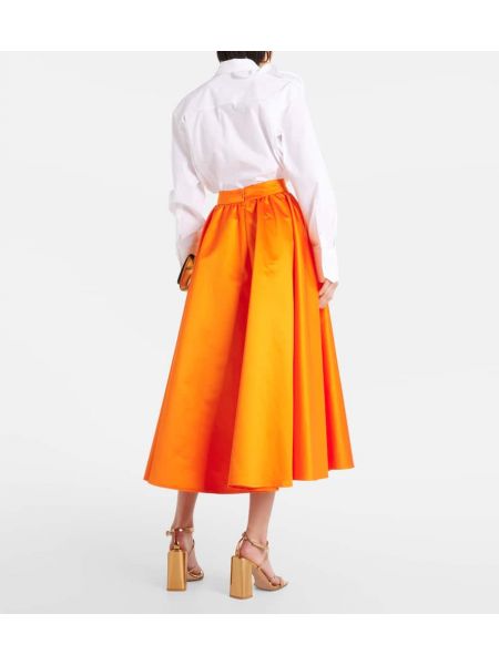 Pliszírozott szatén hosszú szoknya Patou narancsszínű