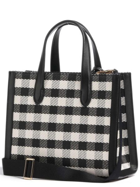 Клетчатая хлопковая кожаная сумка шоппер Kate Spade New York черная