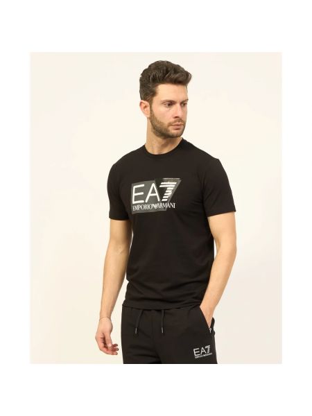 Camiseta de algodón de cuello redondo Emporio Armani Ea7 negro