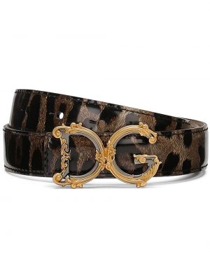 Opasok s potlačou s leopardím vzorom s prackou Dolce & Gabbana hnedá