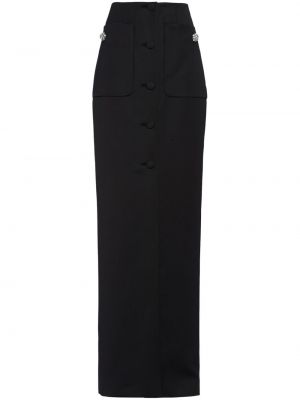 Krištáľová vlnená dlhá sukňa Prada čierna