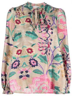 Svilena bluza s cvetličnim vzorcem Pierre-louis Mascia bež