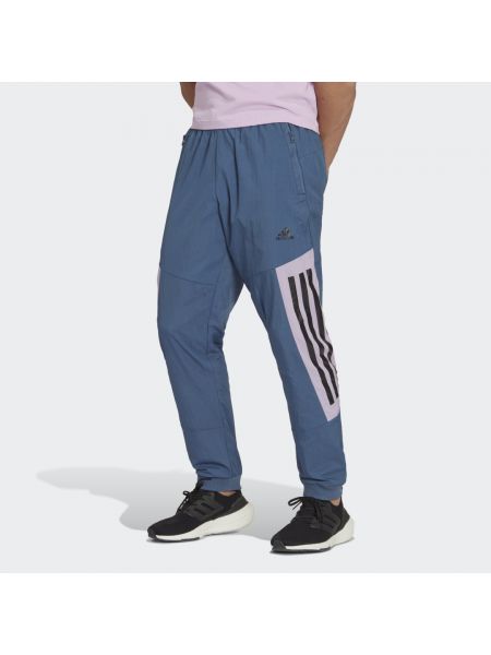 Spodnie w paski plecione Adidas niebieskie