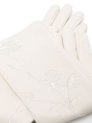 Rękawiczki skórzane w kwiatki Magda Butrym białe