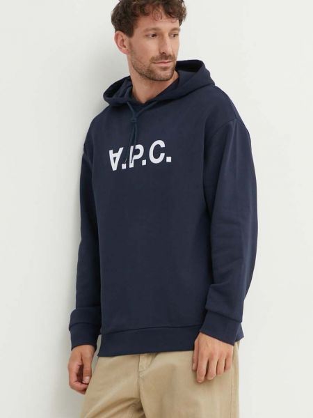 Pamučna hoodie s kapuljačom A.p.c. plava