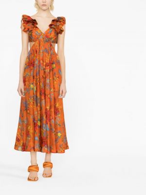 Robe mi-longue en soie à fleurs Zimmermann orange