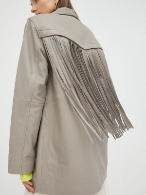 Kožna jakna s volanima Gestuz siva