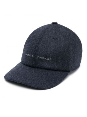 Haftowana czapka z daszkiem wełniana filcowa Brunello Cucinelli niebieska