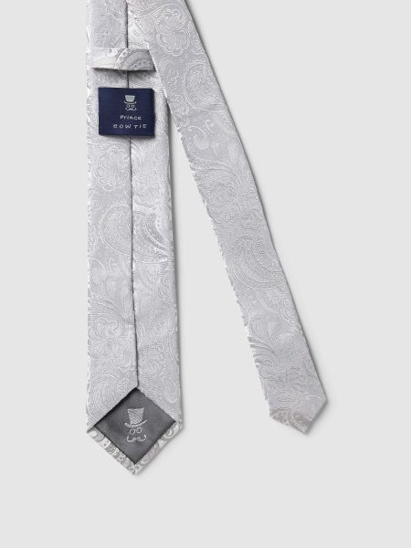 Jedwabny krawat z wzorem paisley Prince Bowtie srebrny