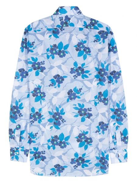 Chemise en coton à fleurs à imprimé Kiton bleu