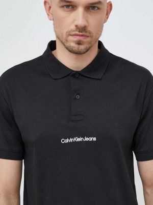 Pamučna polo majica jednobojna Calvin Klein Jeans crna