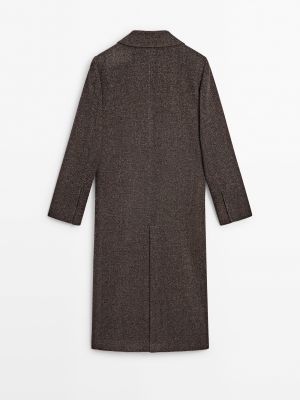 Шерстяное пальто в елочку Massimo Dutti черное