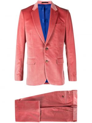 Bombažna žametna ukrojena obleka iz rebrastega žameta Paul Smith roza