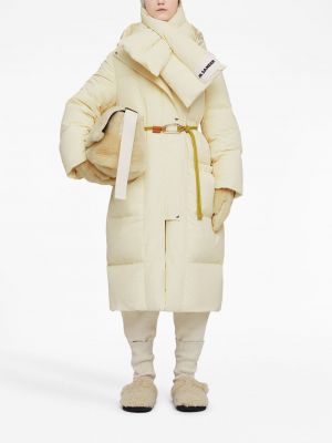 Pūkinė dygsniuotas paltas su gobtuvu Jil Sander balta