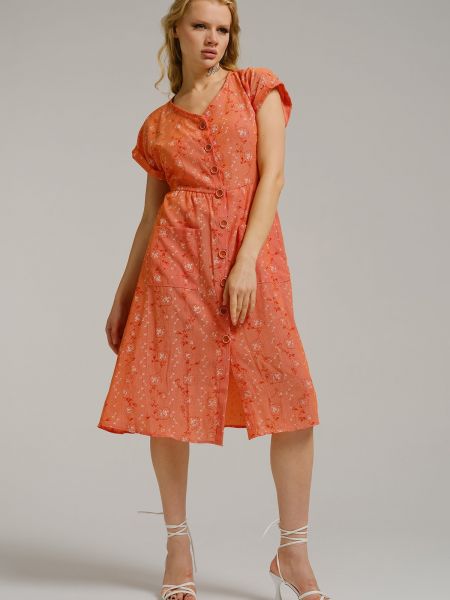 Midi haljina s gumbima s v-izrezom Armonika narančasta