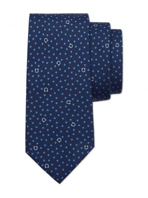 Jedwabny krawat z nadrukiem w gwiazdy Ferragamo niebieski