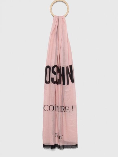 Копринен шал с принт Moschino розово