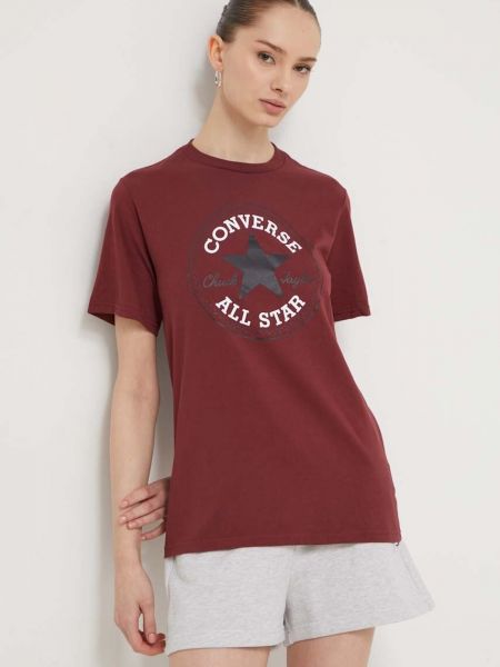 Bavlněné tričko s potiskem Converse vínové