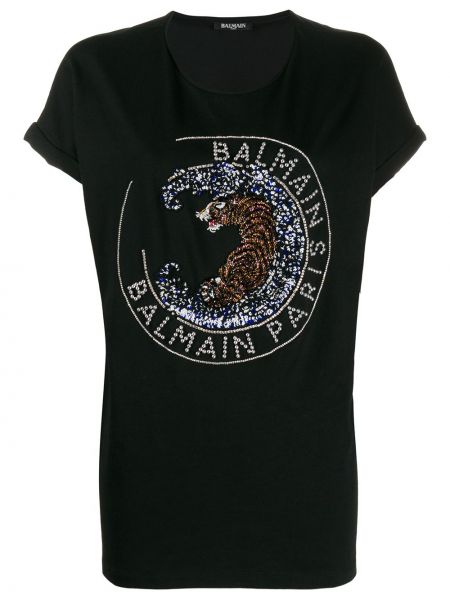 Camiseta con bordado oversized con rayas de tigre Balmain negro