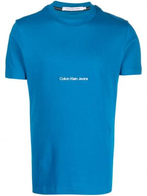 Памучна тениска с принт Calvin Klein Jeans синьо