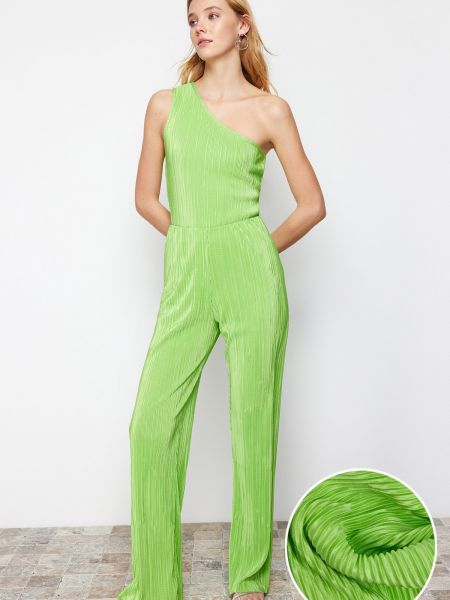 Плисирани плетени панталон Trendyol зелено