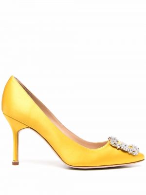 Pumps i siden Manolo Blahnik gul