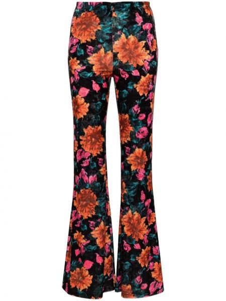 Velours pantalon à fleurs à imprimé Rotate noir