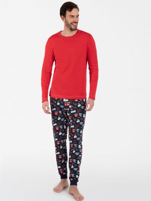 Pikkade käistega mustriline pidžaama Italian Fashion punane
