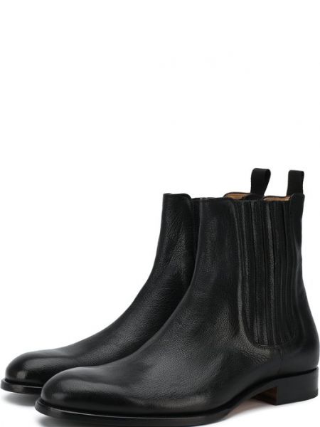 Однотонные кожаные ботинки челси Brioni черные