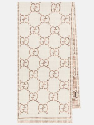 Sciarpa di lana di lana in tessuto jacquard Gucci beige