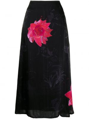 Falda de flores con estampado Yohji Yamamoto negro