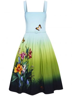 Миди рокля без ръкави на цветя с принт Oscar De La Renta зелено