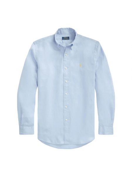 Lniana haftowana koszula Ralph Lauren niebieska
