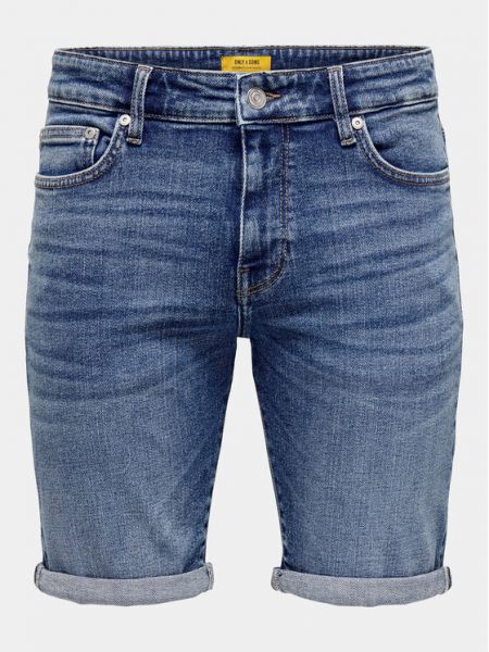 Slim fit priliehavé džínsové šortky Only & Sons modrá