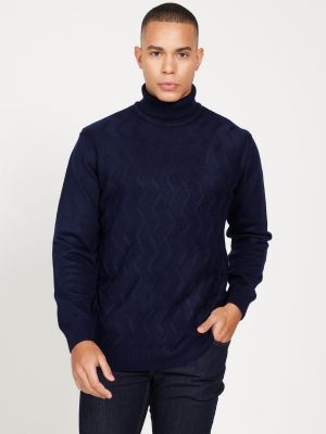Žakarda džemperis ar augstu apkakli Altinyildiz Classics zils